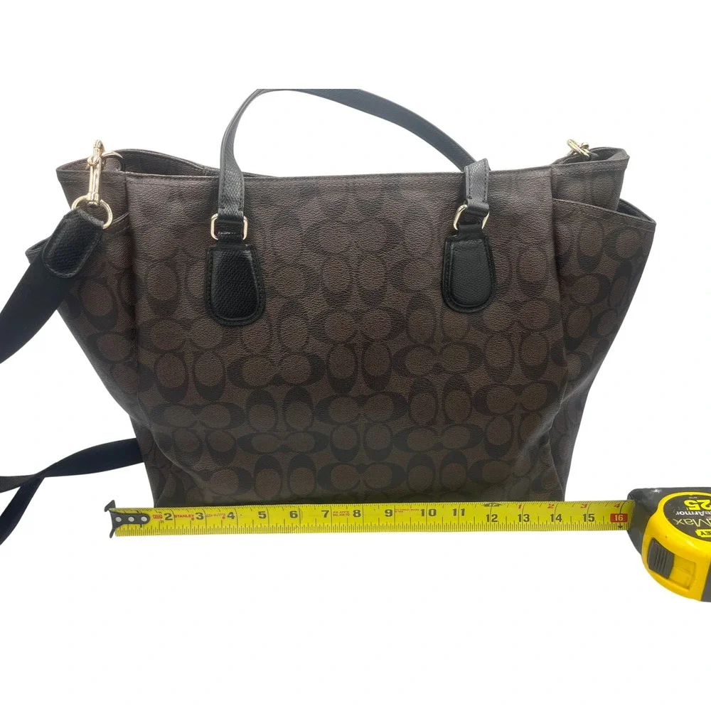 Coach Signature Canvas Diaper Bag Brown Black Monogram Tote F35414